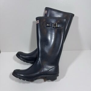 Hunter Huntress Womens Field Navy Black Tall Rain Boots 9 EU 40 41 Waterproof